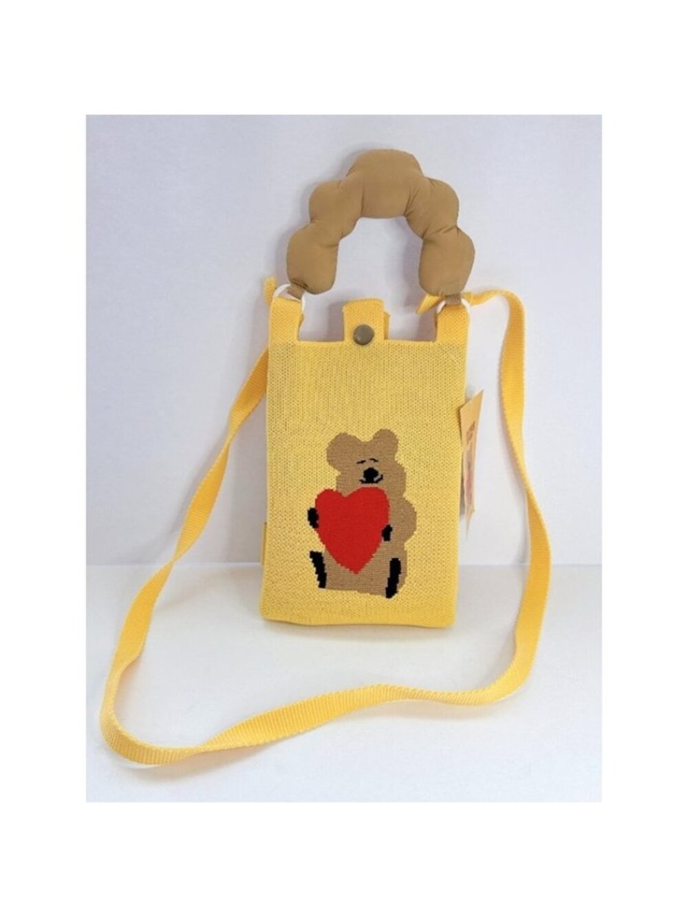 NWT Cute Cartoon Heart Knit Phone Crossbody Bag Yellow Mini Shoulder Purse